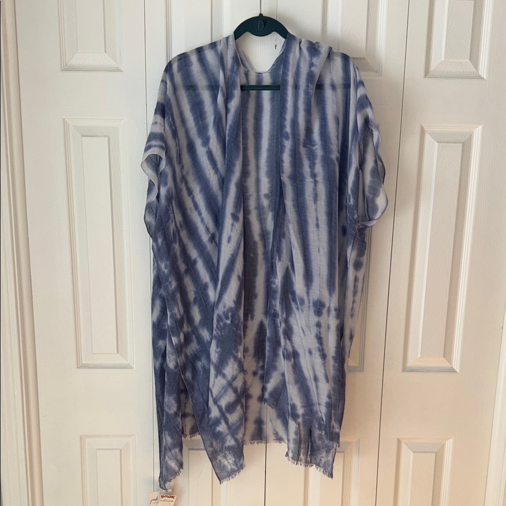 Blue Tie-Dye Kimono Cardigan beach cover up